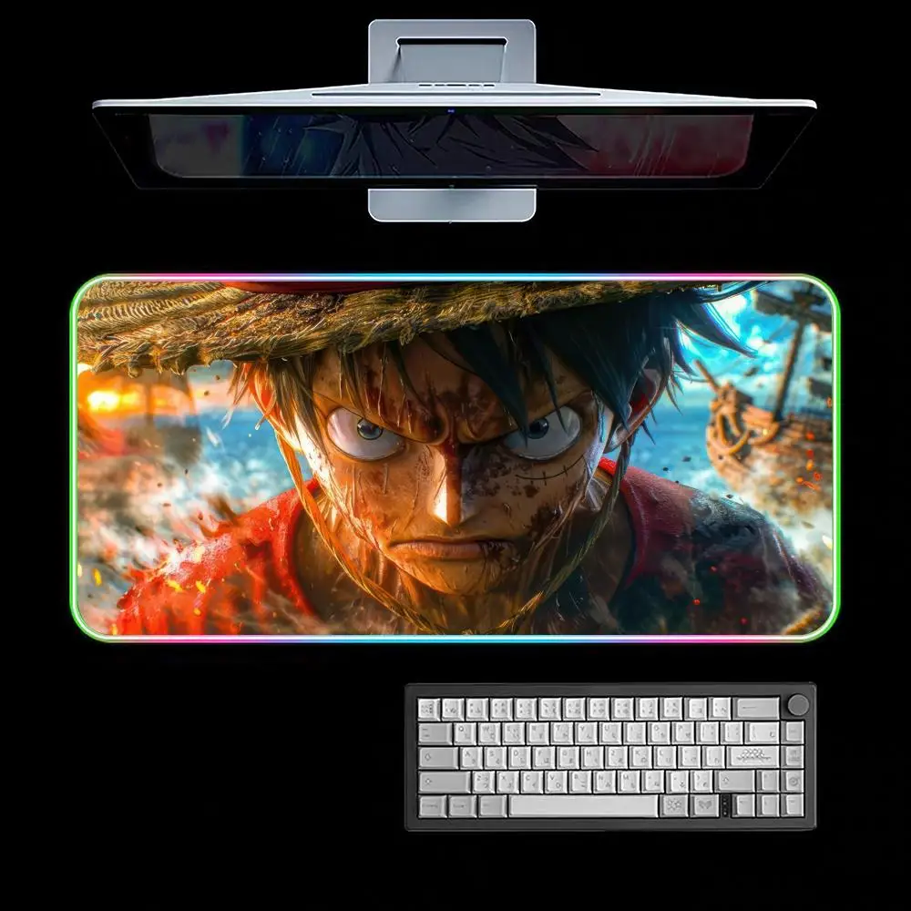Cool Luffy One-piece Mouse Pad RGB Gaming Mouse Pad Desk Mat HD Gamer Large LED Light XXL MousePads