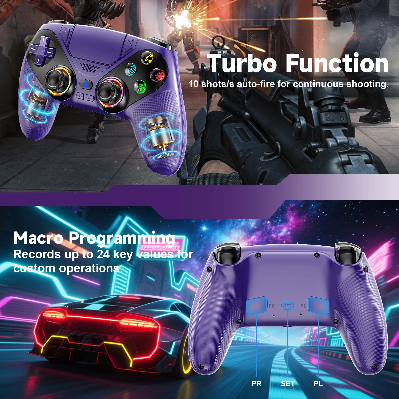 RGB Kabelloser PS5-Controller für PS5-Konsole mit Turbo-Touchpad, Vibrations- und Kopfhörerfunktion, Bluetooth, 3D-Hall-Trigger-Gamepad – Detail 5