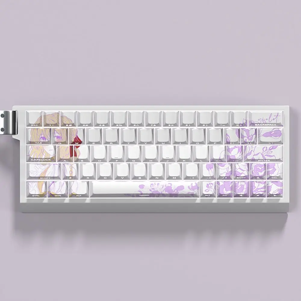 63 Kes Violet Translucent Keycaps Anime Side Print Keycaps PBT Dye-Sub Cherry for Mechanical Keyboard Wooting 60 65 68