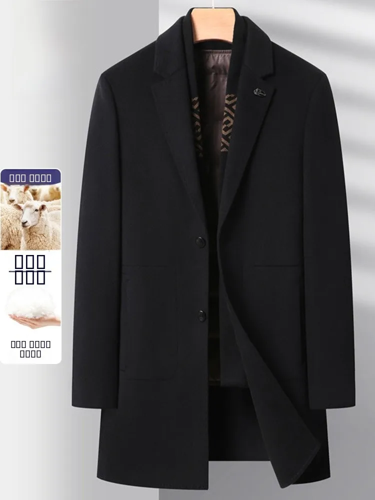 

Lormen Men's Woolen Coat Winter Removable Inner down Thi Casual Mid-Length Tweed Outerwear Faion Urban Sle Long Sves