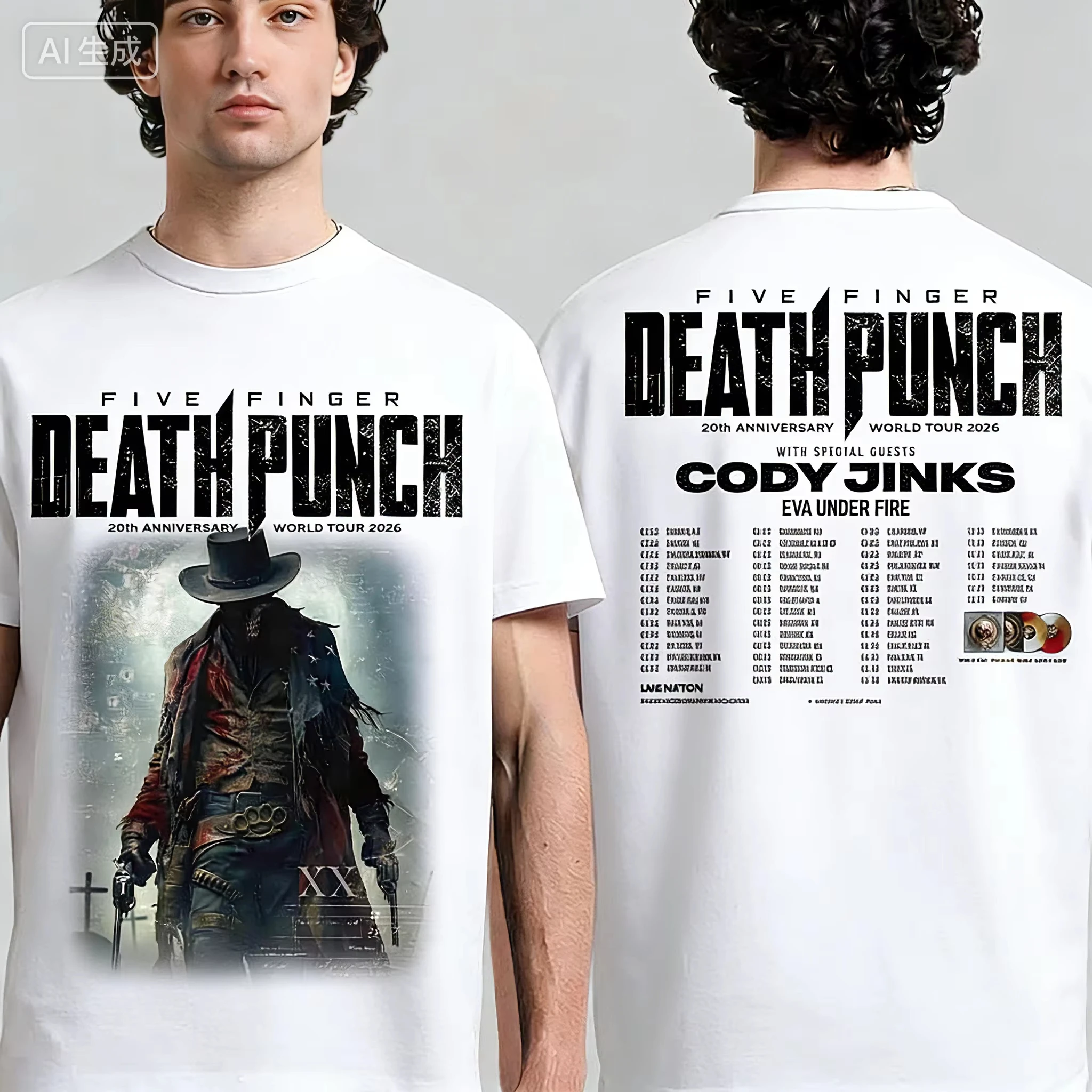 Five Fingers Death Punch 20th Anniversary World Tour 2026 North American Fan T-shirt - Soft, Breathable, High-quality