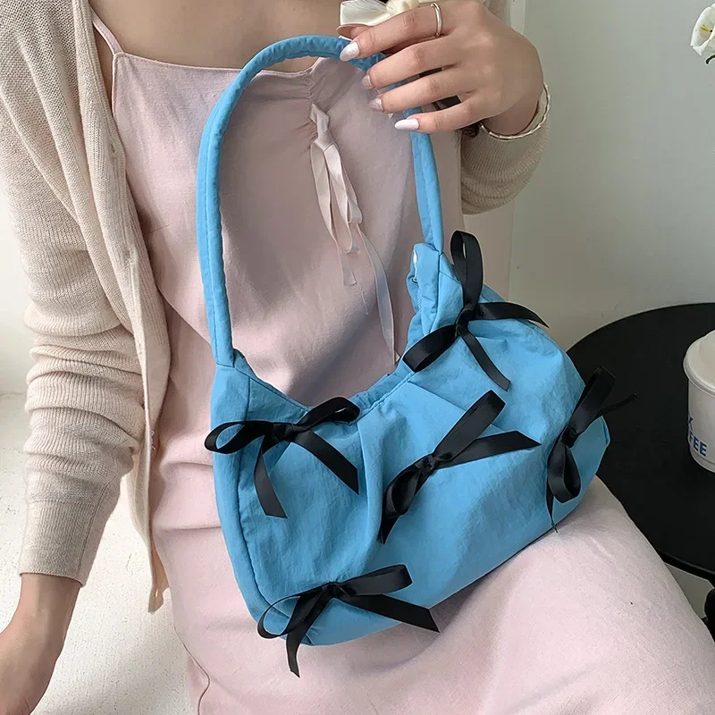 

2024 Autumn New Bow Niche Design Armpit Bag for Women Sweet Personality Shoulder Bag Nylon Dumpling Bag Large Capacity