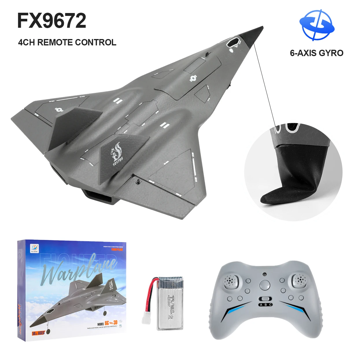 FX9672 RC Jet Airplane 4CH 6-axis Gyro 2.4G Wireless Remote Control Plane Concealed Culvert Design with Powerful Motors Aircraft