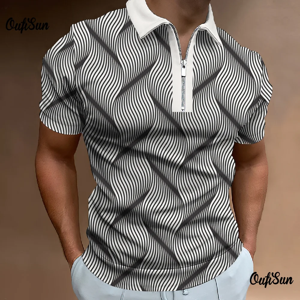 Summer Short Sleeve Zip Polo Shirt 3d Pattern Print Golf T-Shirt For Men Daily Casual Top Fashion Trend Oversized Men Polo Shirt