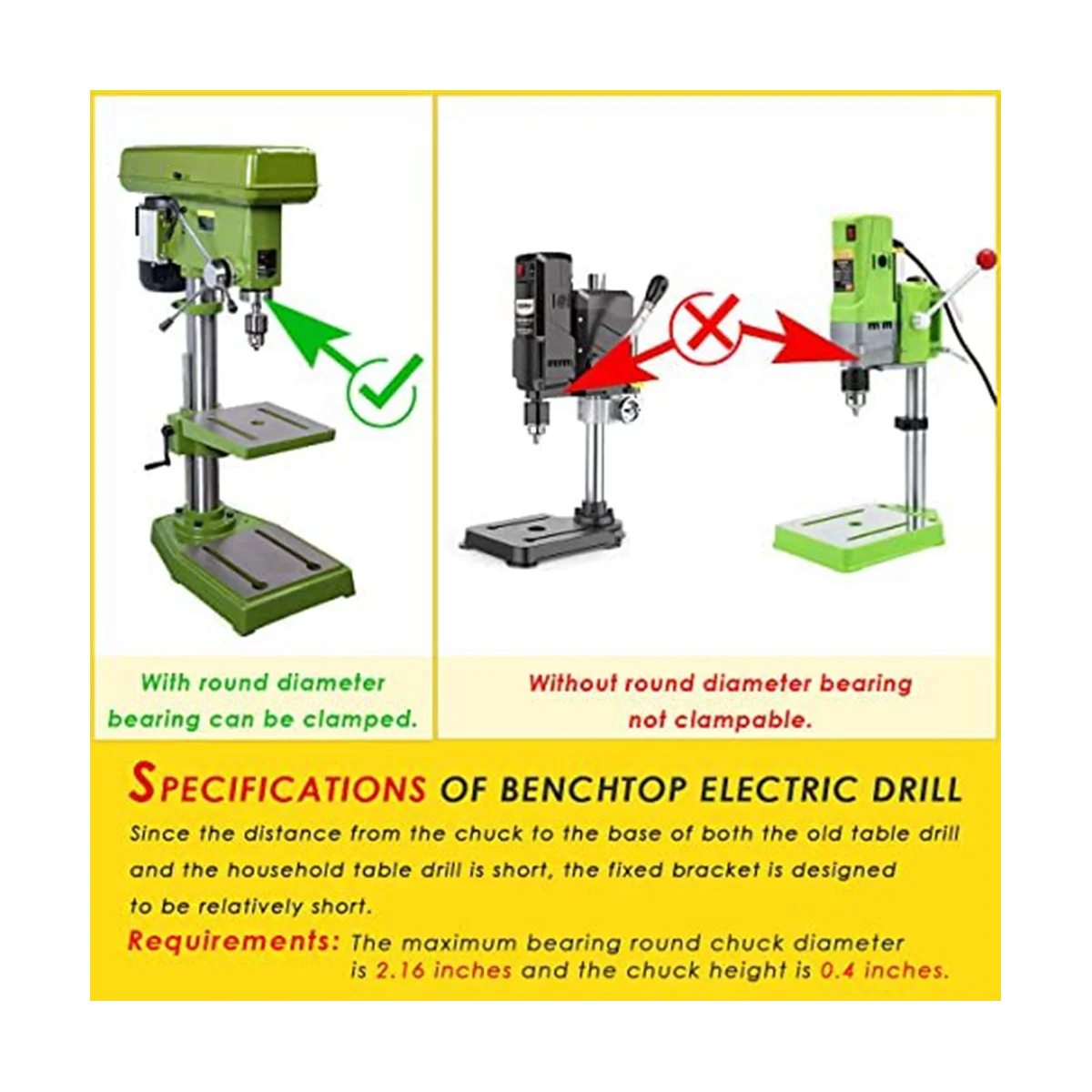 Square Hole Drill Bit Adapter for Installation and Disassembly -Mortising Attachment for Drill Press, for Drill Machines