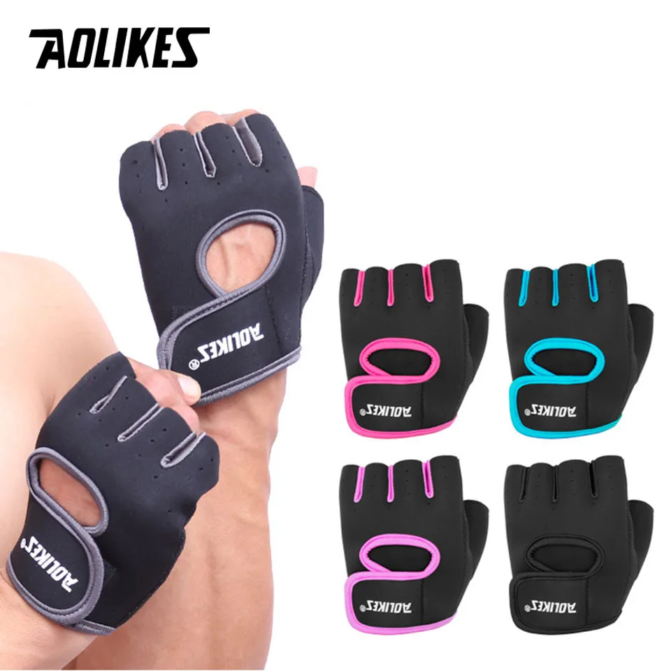 AOLIKES 1 Pair Breathable Workout Gloves Weight Lifting Fingerless Gym Fitness Exercise Gloves for Powerlifting Training Cycling