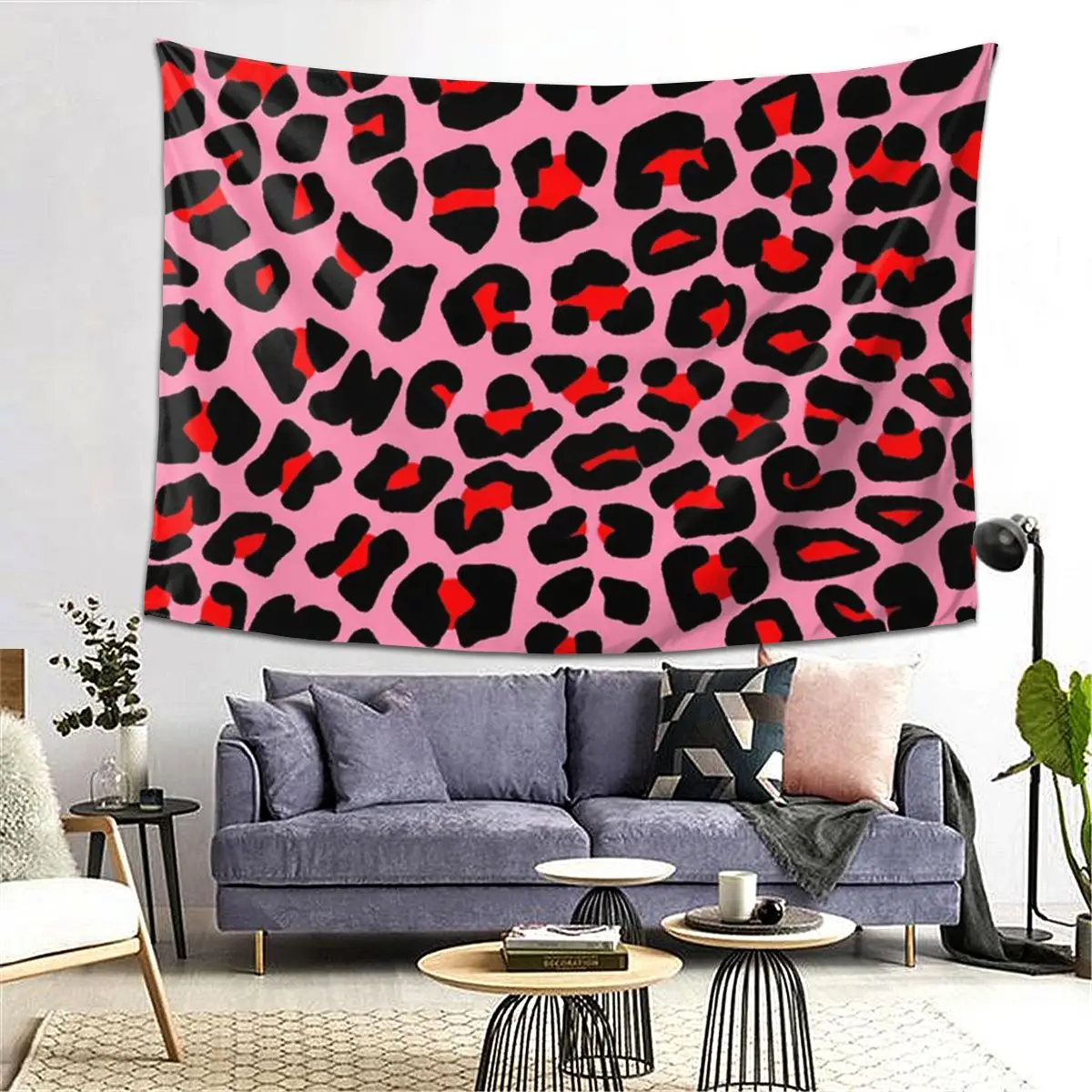 

Красный леопардовый принт пятна на розовом гобелене, декор, художественные эстетические гобелены для гостиной, спальни, дома, настенная ткань, настенная ткань
