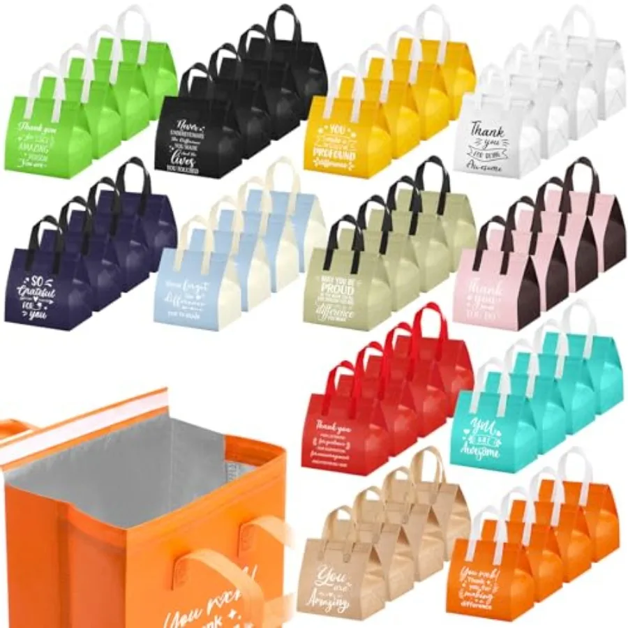 

48 Pcs Employee Appreciation Gift Bags Bulk Thank You Themed Insulated Bag Colorful Thank You Bags with Handles for Staff Cowor