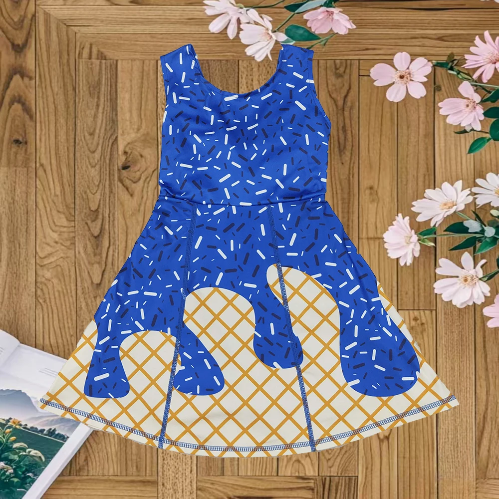 

Baby Girls Summer Dress Baby Girls Royal Blue Drip Sprinkles Team Yoga Active Knee Length Dresses