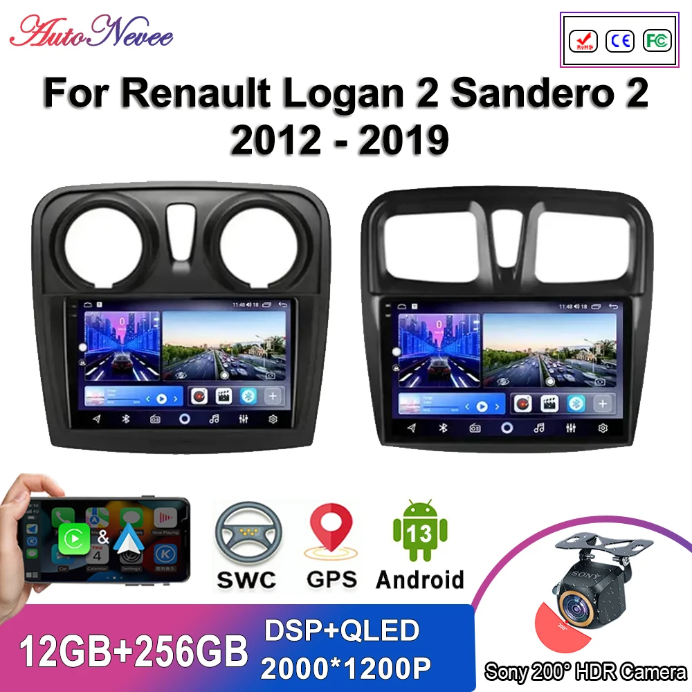 Android 13 Multimedia For Renault Logan 2 Sandero 2 2012 - 2019 Car Player GPS Stereo Navigation Radio Screen No 2Din DVD WiFi