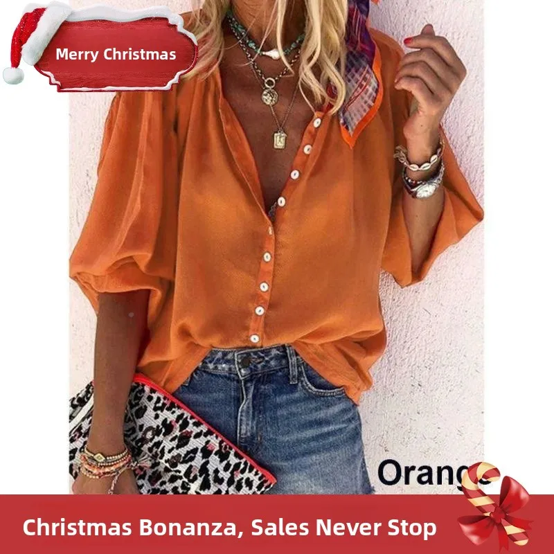 

Women's Button up irt Loose Fit Long Sve Regular Length Casual Faion Autumn Collection Color Vnek 2024070