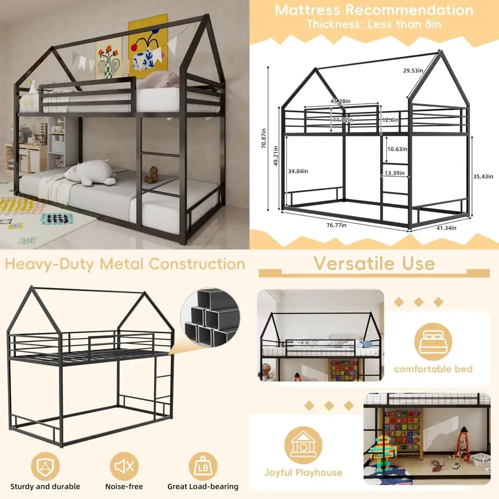 سرير مزدوج بطابقين مع سلم، دعم شريحة معدنية، تصميم موفر للمساحة، لا حاجة إلى صندوق زنبركي، أسرة بطابقين منخفضة المستوى لكي