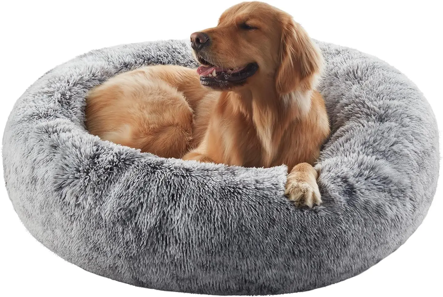 

36-Inch Donut Dog Bed for Large Dogs, Calming Fluffy Round Pet Bed with Removable Washable Cover, Fits Pets up to 80 lbs