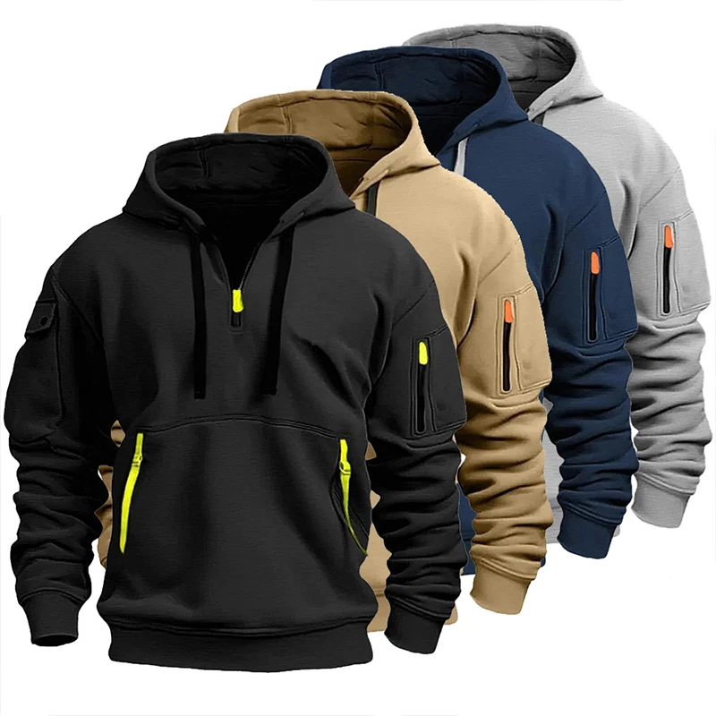 

Men's Dropped Shoulder Black Hooded Sweatshirt Men's Women's Plus Size Multi-pocket Casual Loose Pullover Fashion Sweatshirt