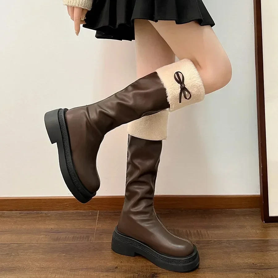 

Women's Winter Knee High Brown Long Boots Fashion Comfort Square Heel Platform Boots for Women Thick Bottom Knight Long Booties