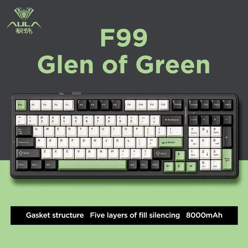 AULA F99 Gasket-mounted Gaming Keyboard 99 Keys Hot Swap Customizable Bluetooth 5.0/2.4G Wireless/Wired RGB Machanical Keyboard