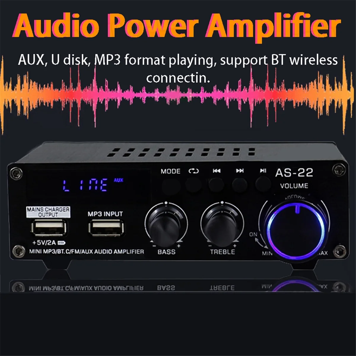 

JAS-AS22 HiFi Digital Amplifier 30Wx2 2.0 Channel Car Bluetooth Amplifier Home Stereo Audio Amplifier Receiver US Plug
