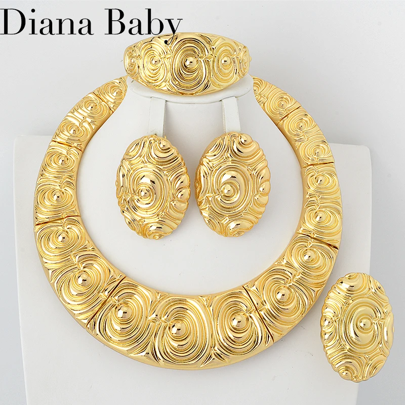 Luxury Collar Neckalce Set Dubai Gold Color Wedding Party Jewelry Accessories Nigeria African Bridal Jewellery Gift