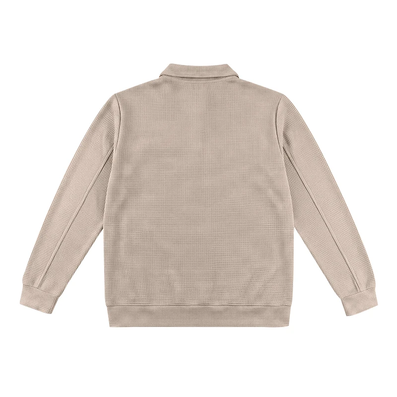 Herren Frühlings- und Herbstjacke aus Waffelstrick mit Reißverschluss, lässig, locker, leicht, mit Kragen, für den Alltag. – Detail 11