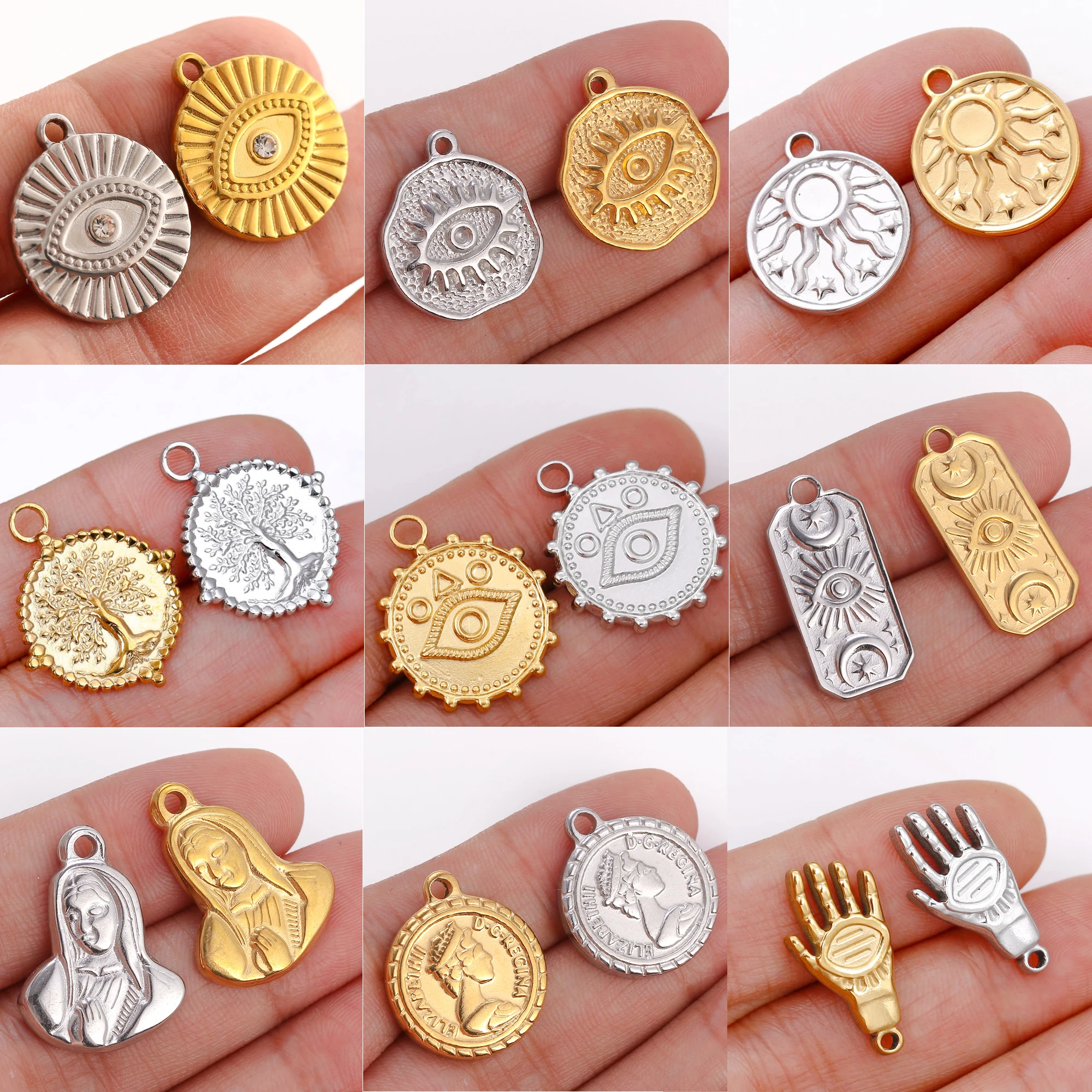 3Pcs/Lot Heart/Tree of life/Eyes/Virgin Mary Charms For Jewelry Making Stainless Steel Pendants DIY Religious Necklaces Bracelet - Image 2