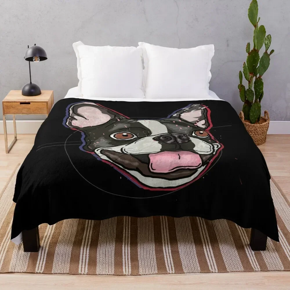 

Boston Terrier - black background Throw Blanket anime Decorative Beds Soft Big Blankets