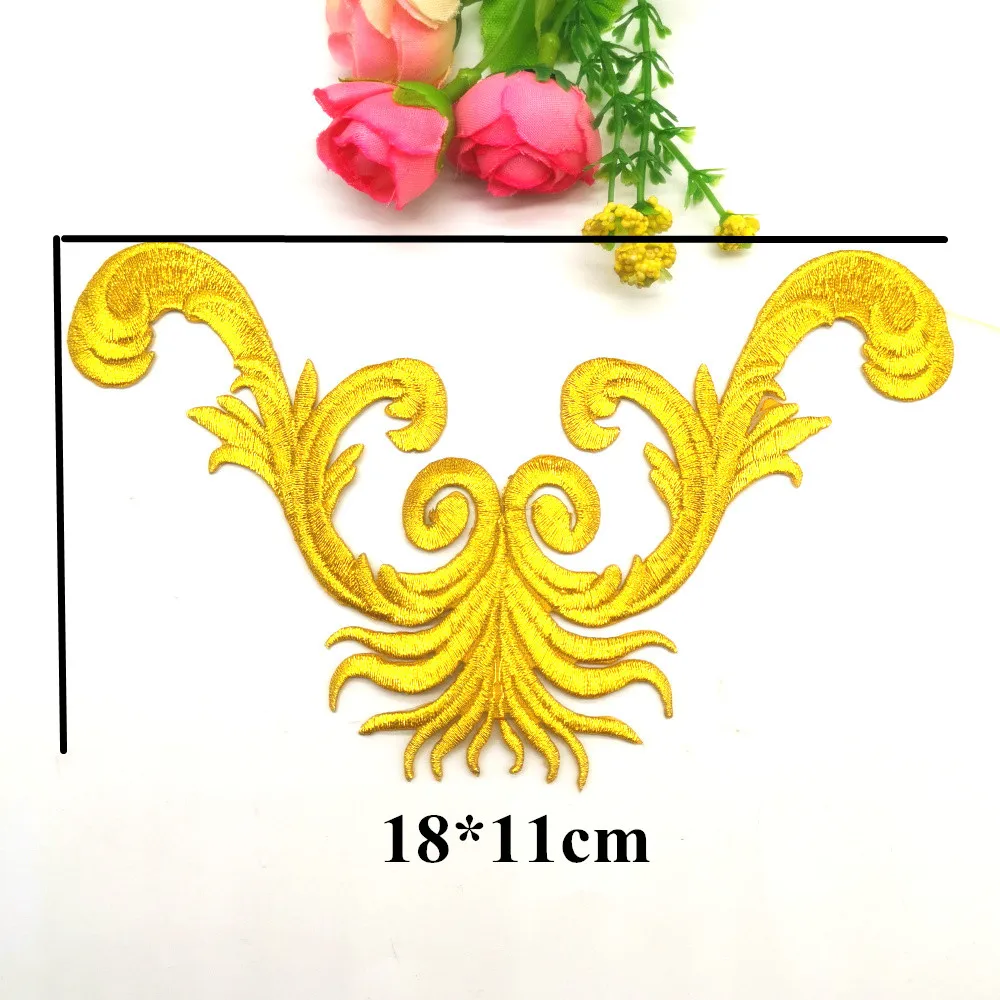 Gold Embroidery Patches Iron On Appliqued Mirror Pairs Diy Garment Costumes Trims