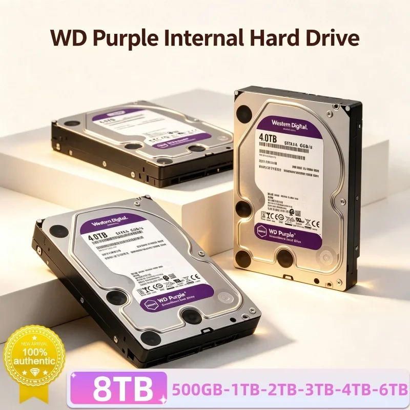 Western Digital Purple Low Power 8TB 3.5" SATA HDD Surveillance Hard Disk For Long Time Security Camera Monitoring Storage