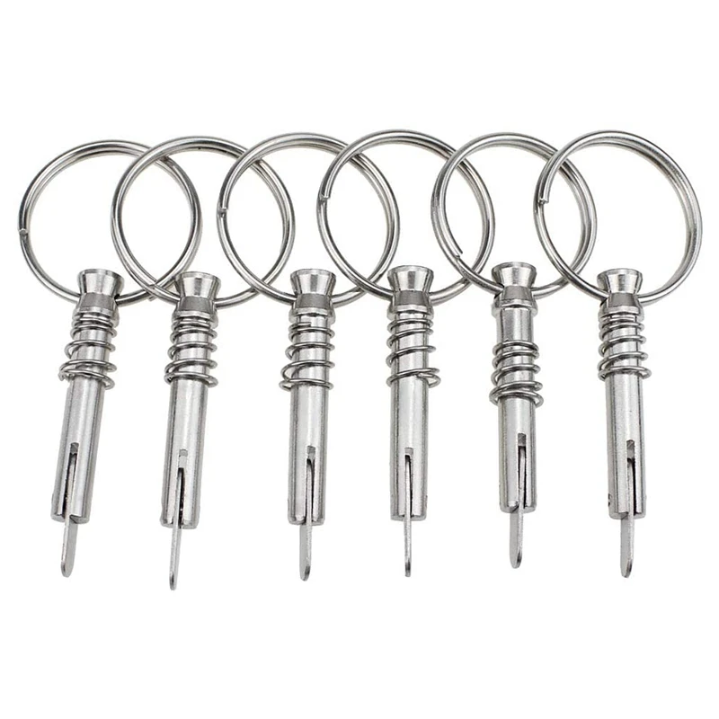 6Pcs Quick Release Pin Boat Bimini Top Pins 1/4 Inch Diameter with Drop Cam & Spring, Marine Hardware with Pull Ring