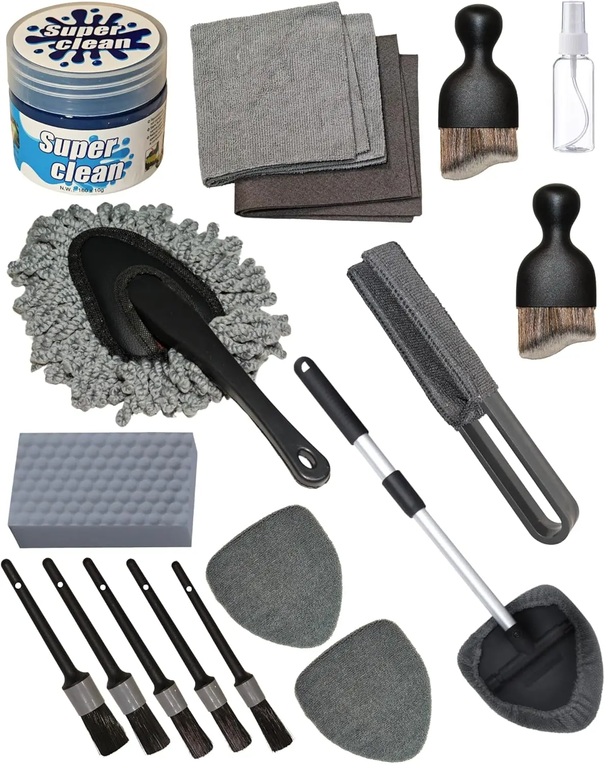 

Набор для профессиональной чистки салона автомобиля из 18 предметов: инструменты для окон, приборной панели, вентиляционных отверстий и лобового стекла