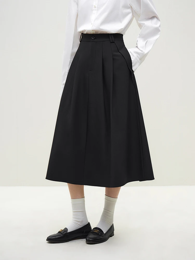 

FSLE Black A-line Skirt For Women's Spring 2024 New Style Slimming High Waisted Umbrella Skirt Women Casual Loose Skirts