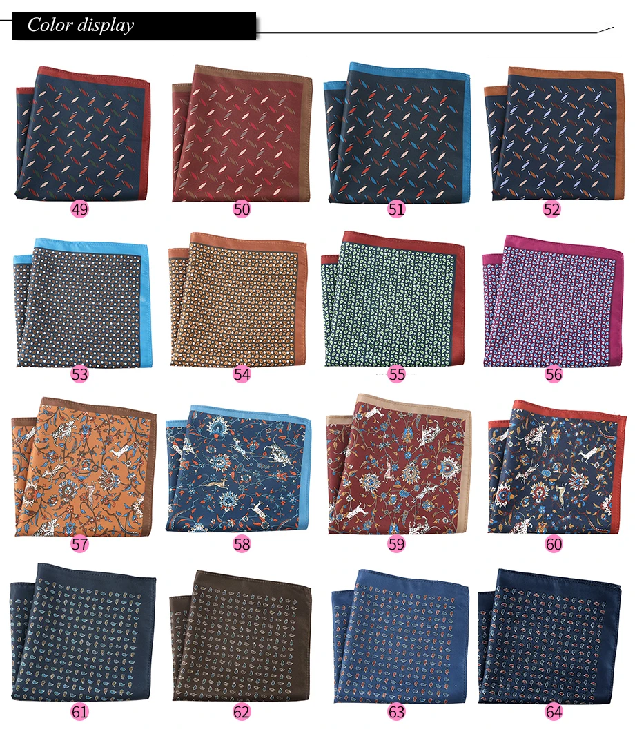 Tailor Smith Men's Classic Red Khaki Print Dot Handkerchiefs Paisley Floral Pockets Square Wedding Hankies Business Gift for Him