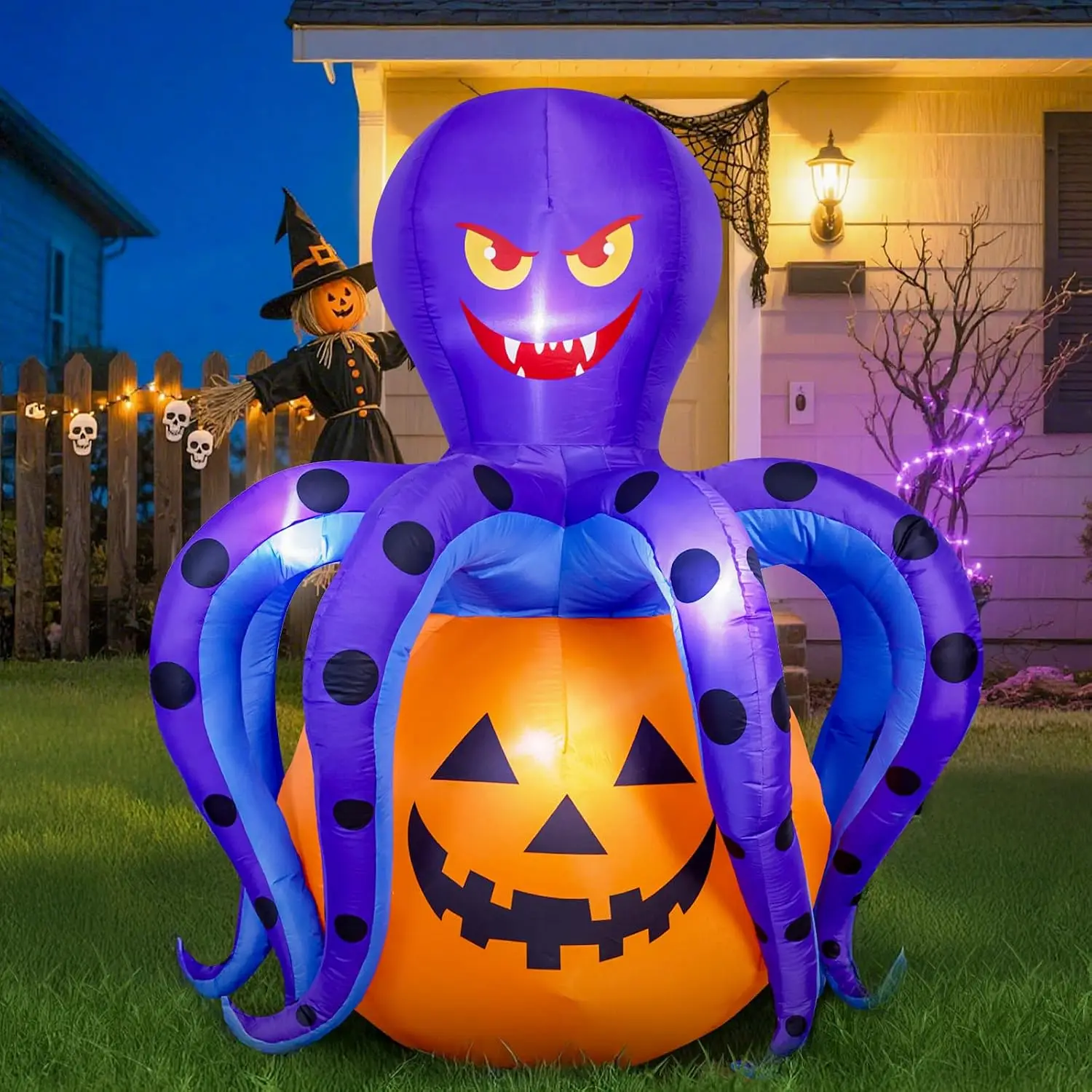 Outdoor Halloween Inflatables Decorations 6.2 FT Octopus Pumpkin Blow Ups Yard Decoration with Built-in LEDs for Halloween Party