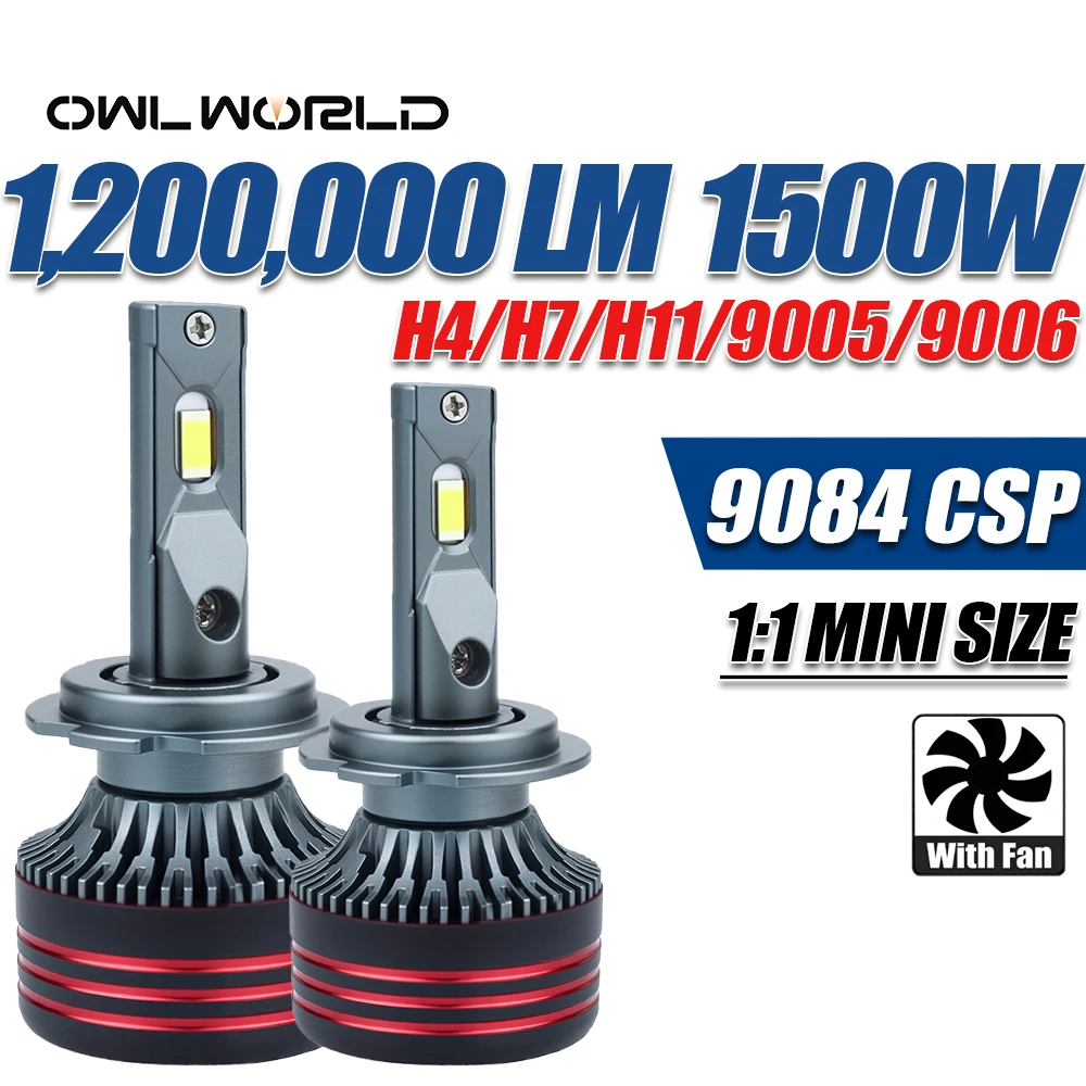 1200000LM 1500W H4 CANBUS LED Headlight 9045 CSP 9005 9006 MINI Bulb 6000K Super Bright Turbo Fan H7 H11 Car Fog Light 12V 24V
