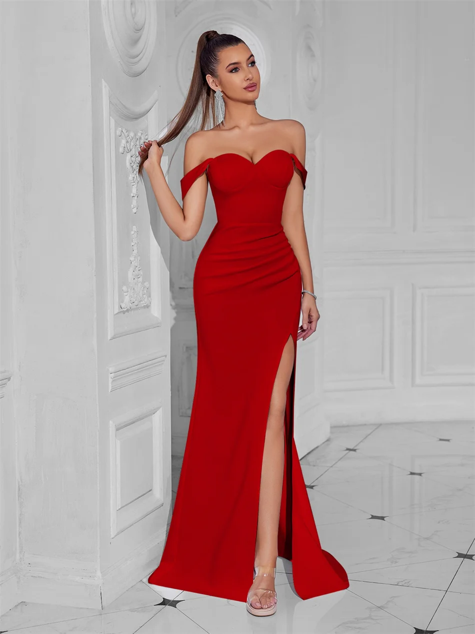 Cocktail Dress For Women Off Shoulder Sexy Floor Length Party Evening Night Outfit Club Formal Wedding Guest Maxi Gala Vestidos