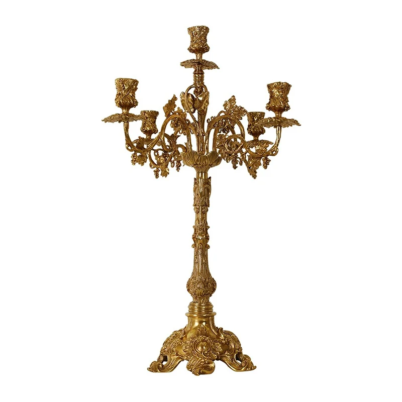 French Vintage Brass Decorative Candlestick European Classics Villa Living Room Restaurant Dewaxing Copper Craft Decoration