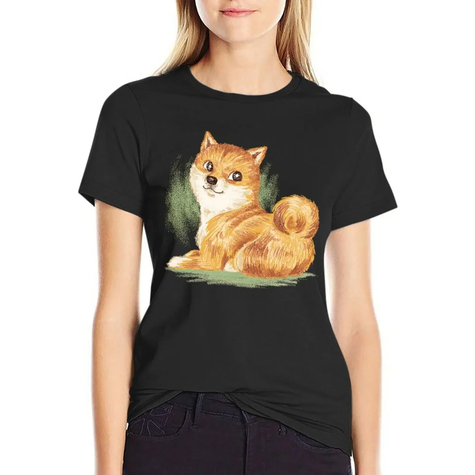 

Shiba inu T-Shirt plus size tops Aesthetic clothing animal print shirt for girls white t shirts for Women