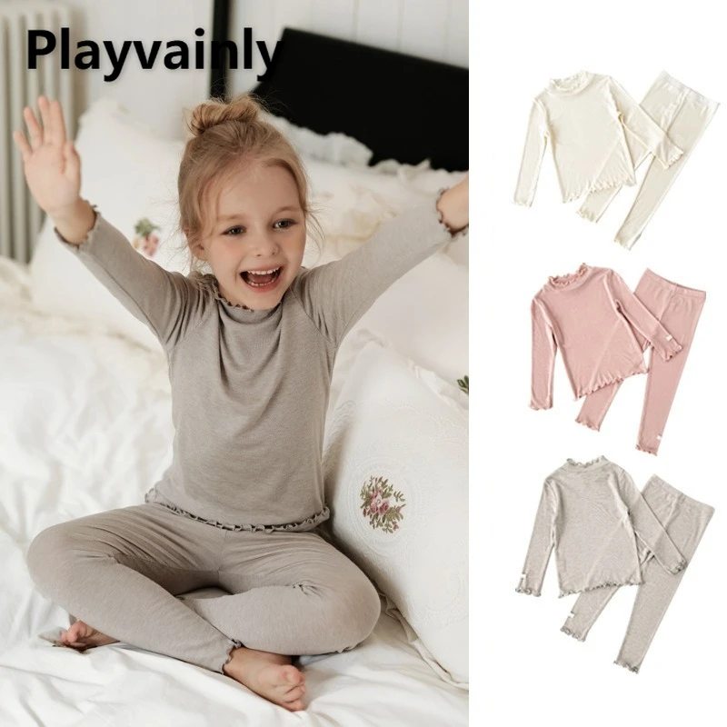 

Новинка 2023 года, осенне-зимний детский пижамный комплект для девочек, однотонная мягкая удобная домашняя одежда с длинными рукавами, одежда для сна, детская одежда W5150