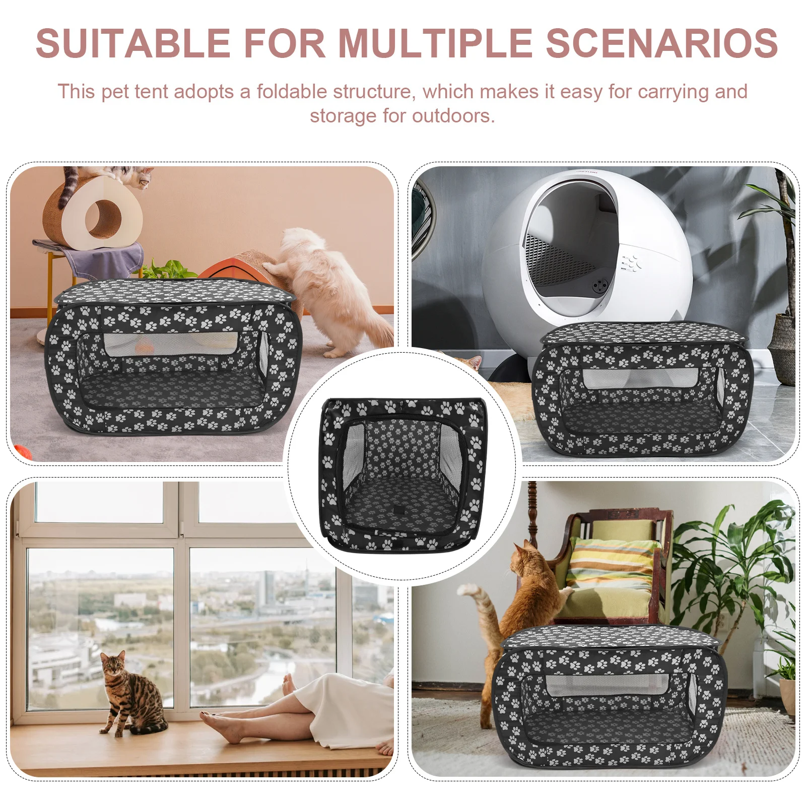 Tragbares Haustier-Zelt mit Großem Raum, Waschbares Oxford-Gewebe, Faltbarer Hunde-Laufstall, Komfortables Katzen-Ruhezelt für Drinnen und Draußen