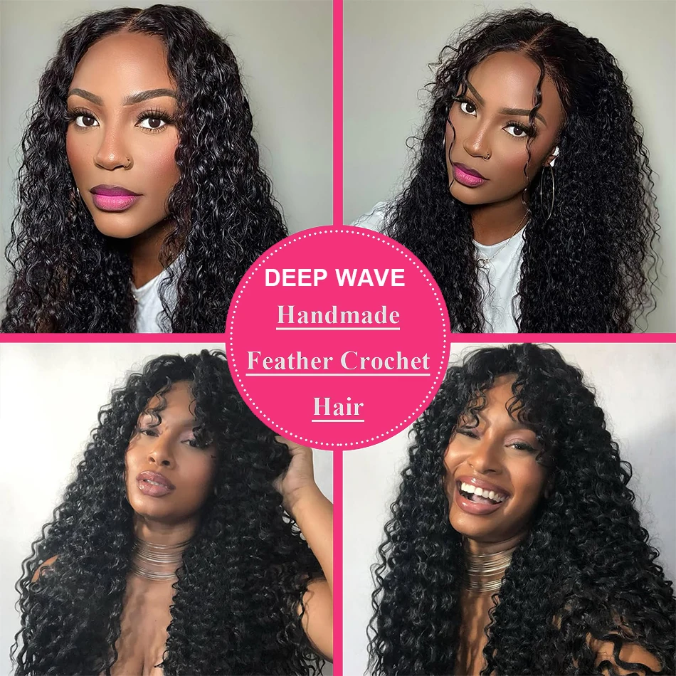 Knotless موجة عميقة الكروشيه الشعر البشري قبل فصل بوهو الضفائر غير مرئية 12A 100% ريال تجديل مجعد وصلات شعر كروشيه #6