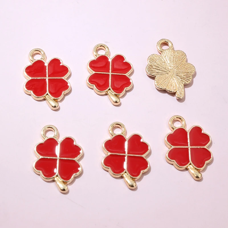 20pcs 18x12mm Enamel Clover Charms Pendant Alloy Metal DIY Jewelry Making Accessories Findingsn  for Bracelet Earrings Necklace