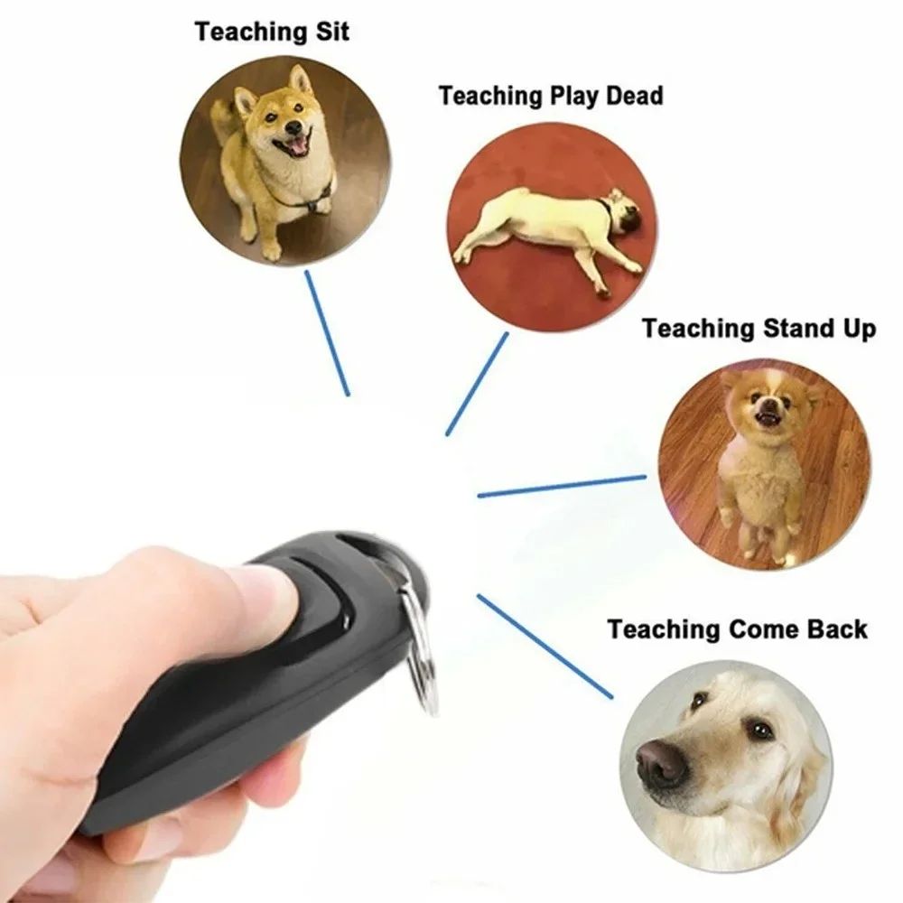 Multifunction 2 in 1 Pet Training Clicker and Whistle with Keyring Dog Puppy Flute Trainer Pet Training Supplies