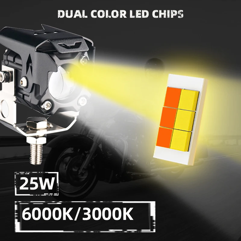 Foco LED auxiliar para motocicleta, luces antiniebla de conducción de doble Color, 6000K, 3000k, 12V, 24v, para coche, camión, SUV, ATV, UAZ, todoterreno, 4x4