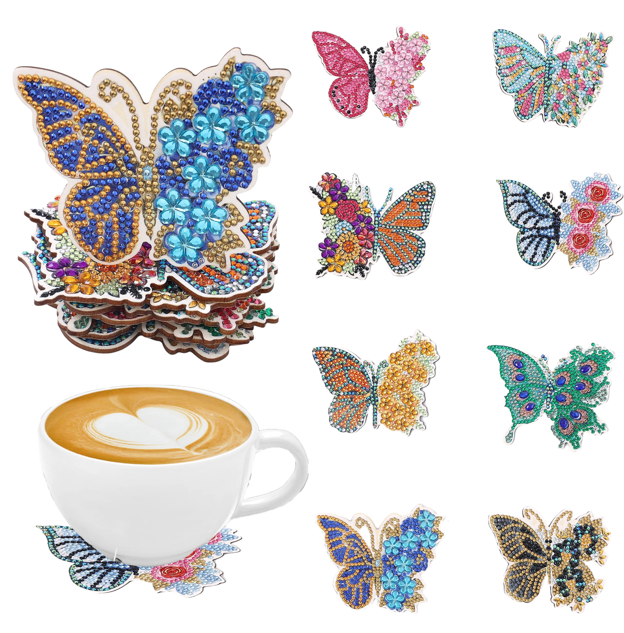 

8-piece animal print DIY Diamond Art Coasters No cup holder non-slip wood coasters Living Room Office Bar Kitchen