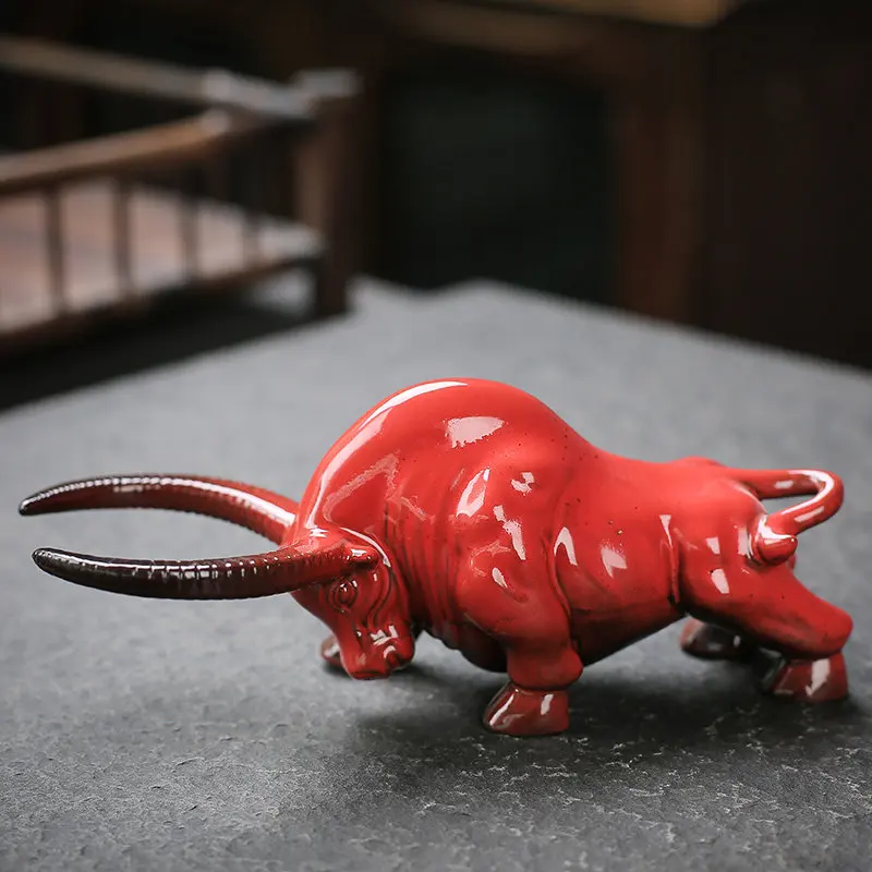 Purple Clay Kiln Change Glaze Tea Pet Bull Statue Ornament Tea Set Filter Craft Desktop Decoration Festival Gift