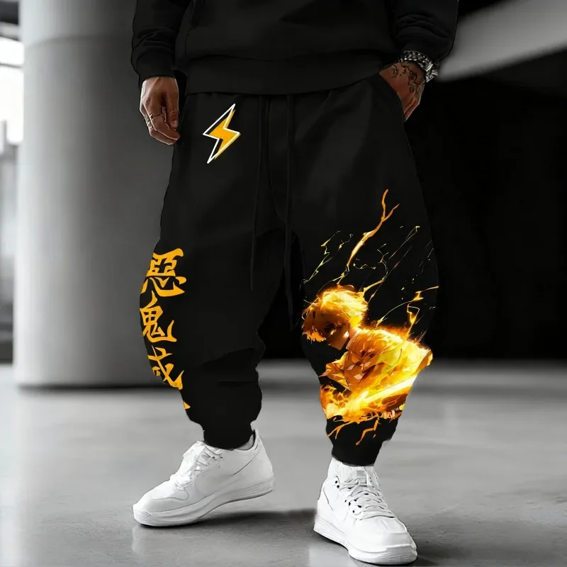 Outono inverno moletom masculino demon slayer zenitsu gráficos calças casuais de grandes dimensões y2k anime japonês cosplay roupas de personagem