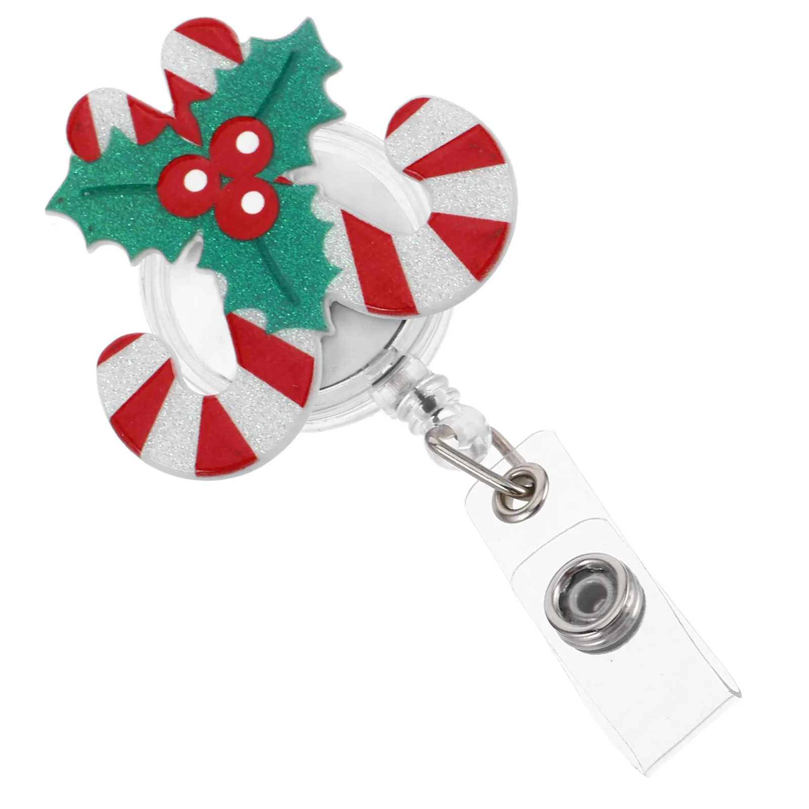 Christmas Badge Reel Retractable Nurse Id Card Holder Rotating Clip Candy Shape Badge Holder for Nurses Students Holiday Events