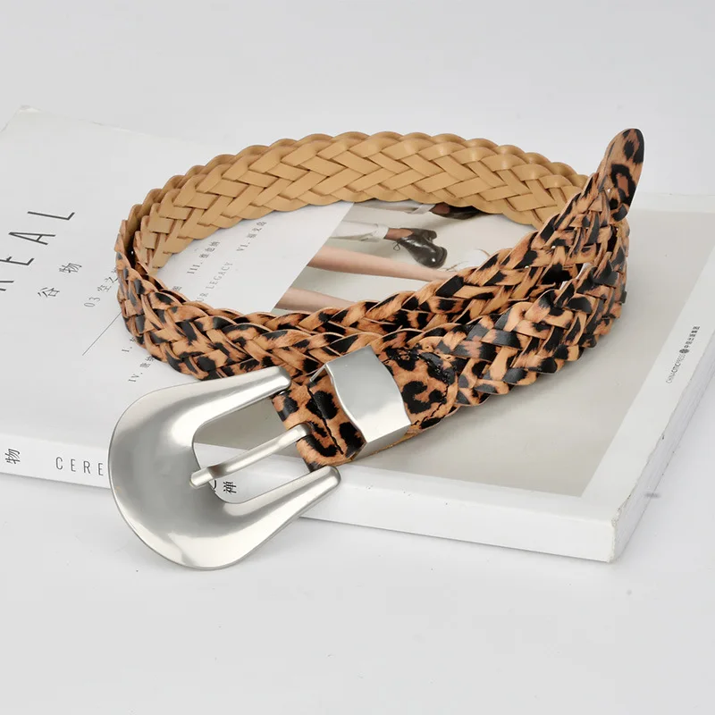 Corsé de leopardo de punto Vintage para mujer, faja femenina, abrigo, pretina, vestido, cinturón estrecho J327