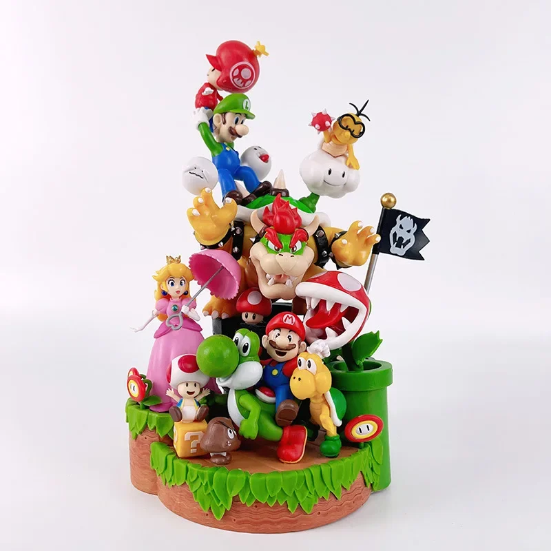 28 cm Super Mario Bros Actiefiguren Model Ornamenten Luigi Bowser Yoshi Bowser Scène Combinatie Pop Kinderen Speelgoed Kamer Decoratie