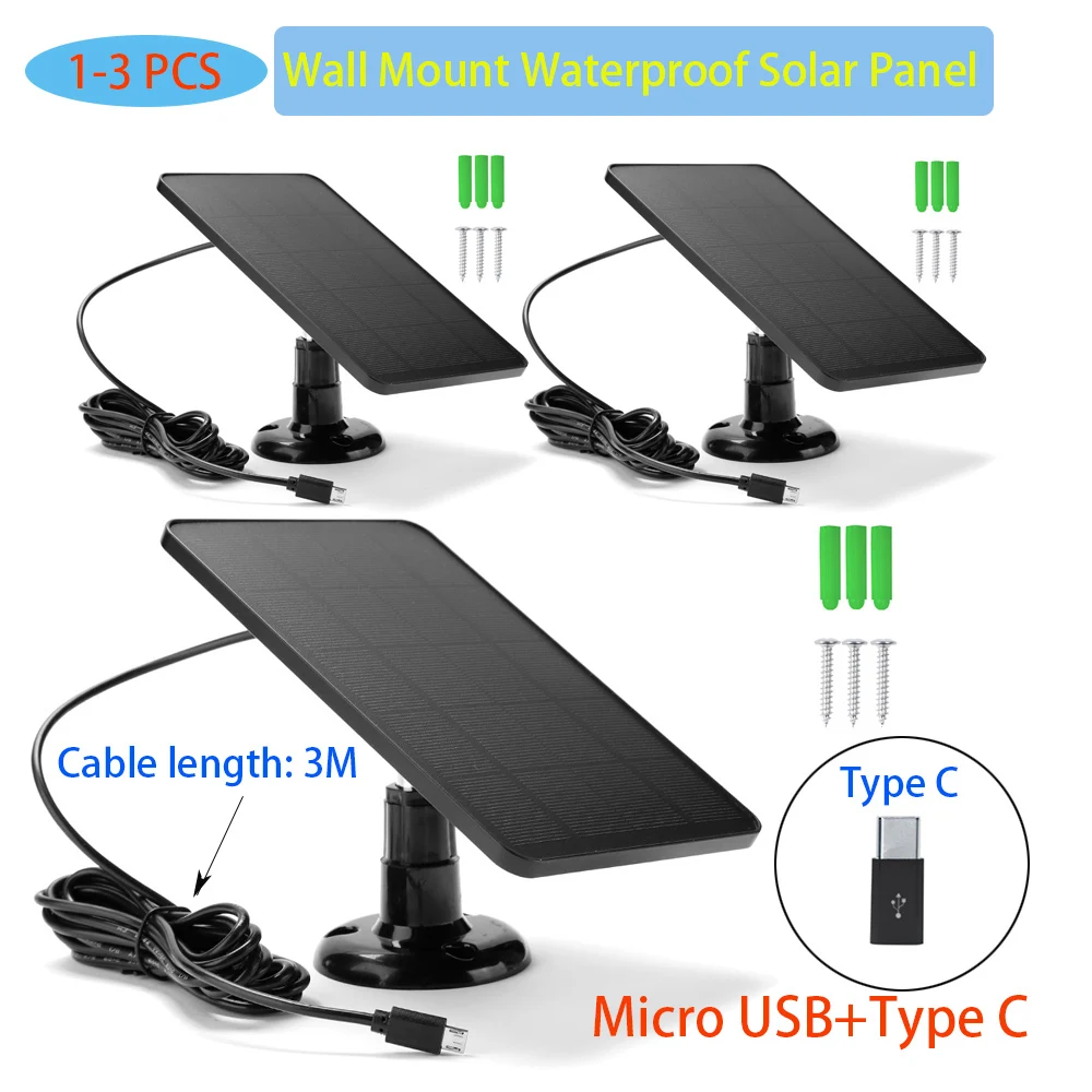 

4W 5V 0.6A Solar Charging Panel Monocrystalline Silicon Panel 3m charging cable for Ring Eufy Blink Surveillance Camera Doorbell