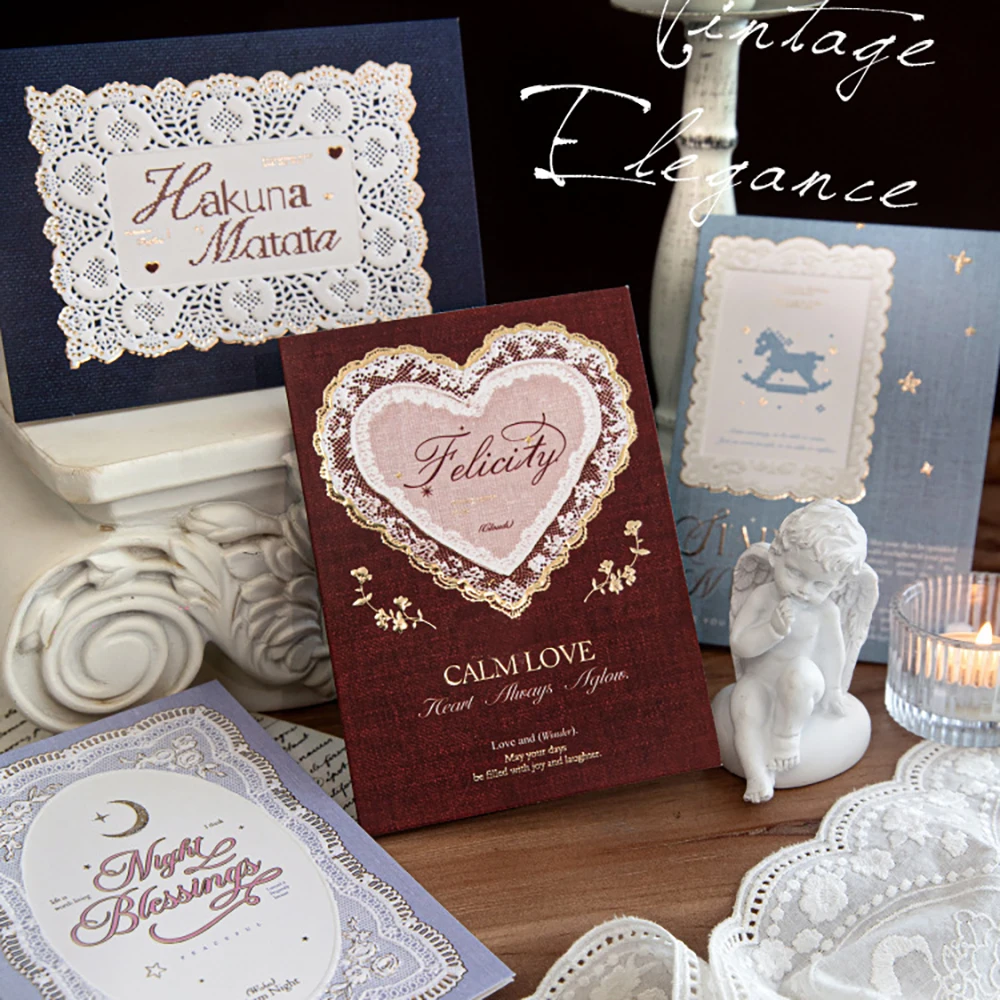 

Hot stamping relief greeting card&envelope set, lace poetry series high-end feeling blessing message greeting card